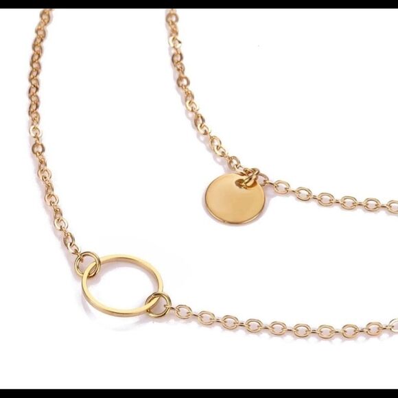 Multilayer Gold Tone Coin & Circle Necklace - Picture 3 of 3